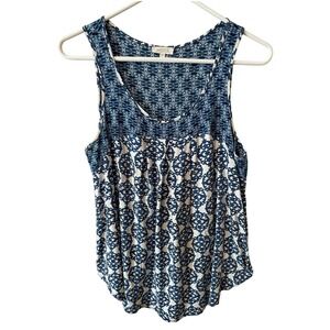 Weston Womens Blue Mixed Print Sleeveless Top Size M Geometric Medallion